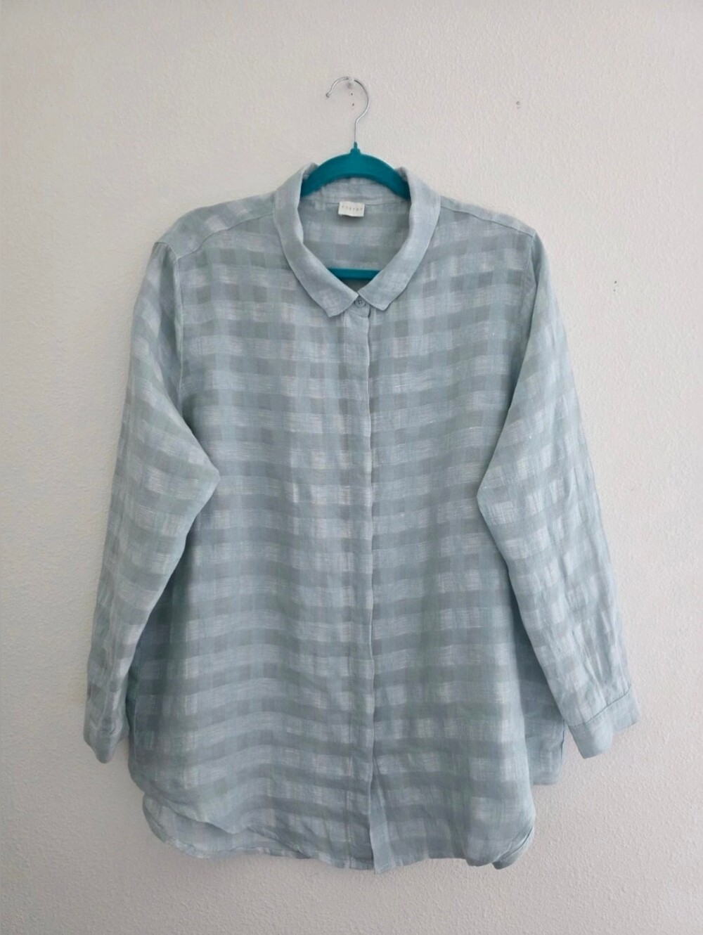 Poetry Womens Top 75% Linen/25% Cotton Plaid Hidden Button Front Lagenlook Sz 16